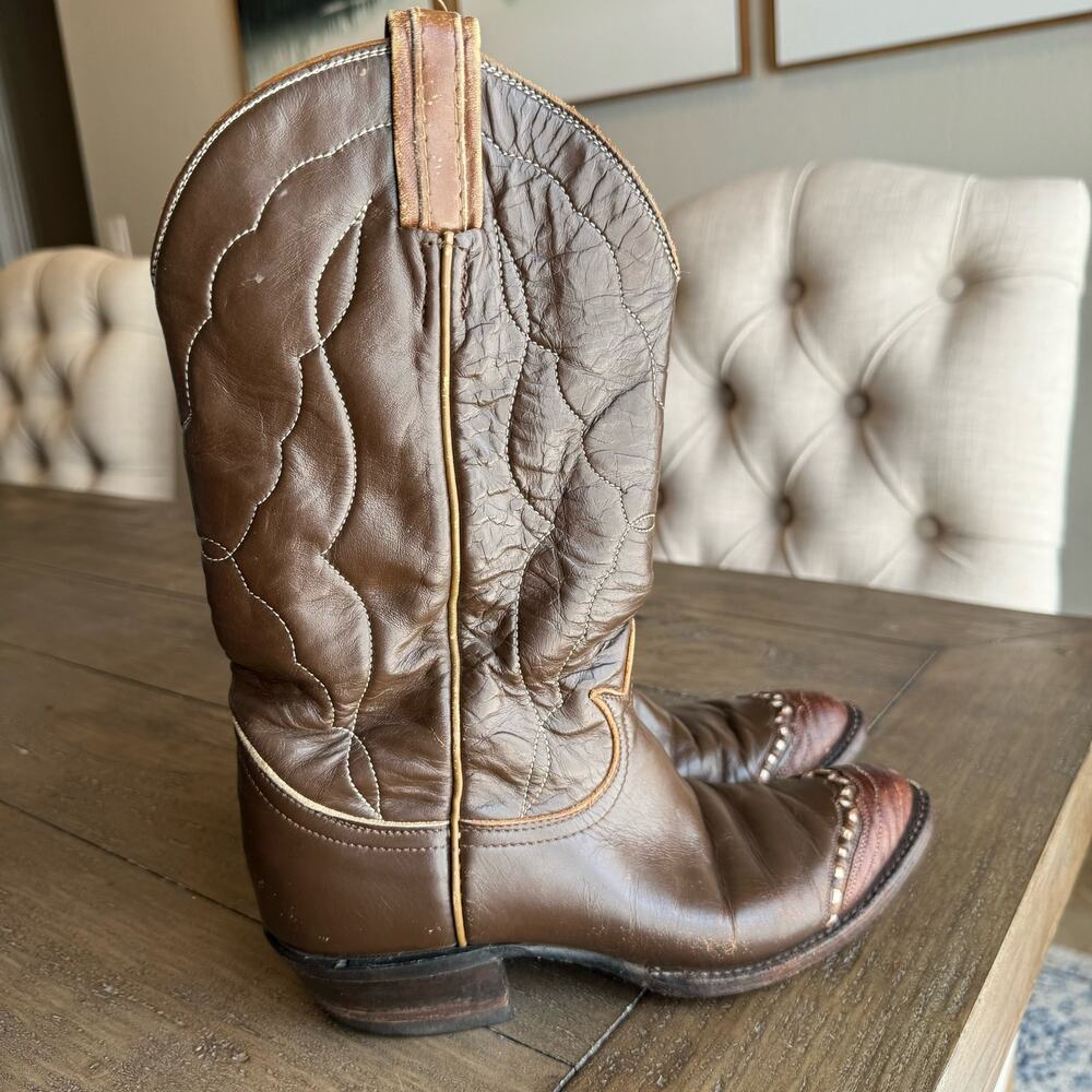 VTG Tony Lama Two Tone Lizard Wingtip Two Tone Cowgirl Rodeo Western Boots 6B